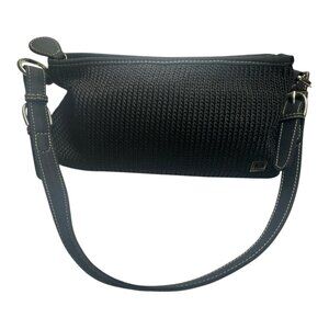 THE SAK Vintage Black Crochet  Knit  Small Shoulder Bag- Brown Trim 13”x6”